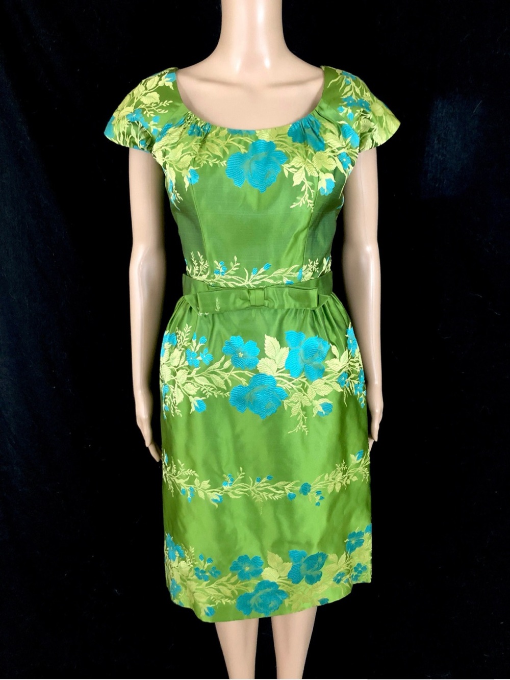 Vintage NAT KAPLAN Early 1960's Floral Silk Satin Brocade Wiggle Dress